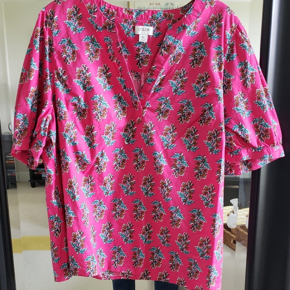 J. Crew Pink Relaxed Blouse with Mandarin Collar